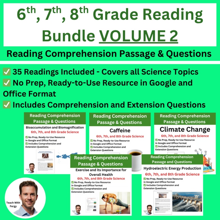 Reading Comprehension Article & Question Bundle | VOLUME 2 | 6th, 7th, 8th Grade