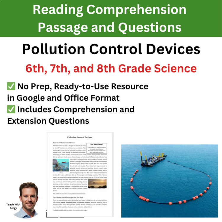 Pollution Control Devices Reading Comprehension & Questions 6th, 7th, 8th Grade