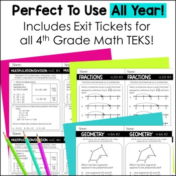 4th Grade Math Exit Tickets - TEKS Standards Exit Slips Bundle, image 2