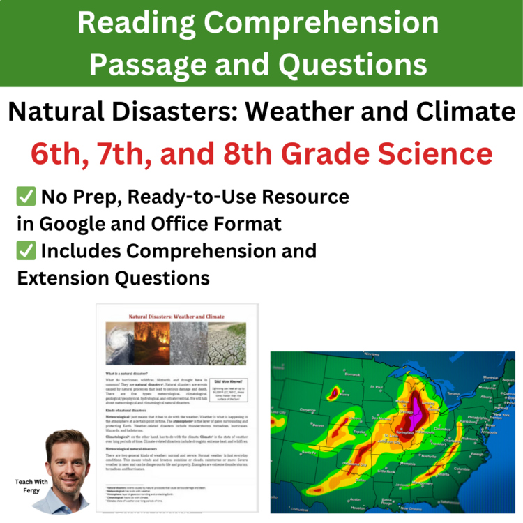 Natural Disasters Reading Comprehension Passage & Questions 6th, 7th, 8th Grade