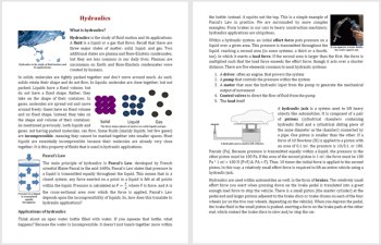 Hydraulics Reading Comprehension Article | Pascal's Law, Worksheet Grade 8 & Up, image 2
