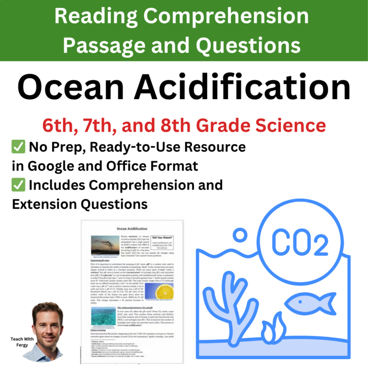 Ocean Acidification Reading Comprehension Passage & Questions | 6th, 7th, 8th