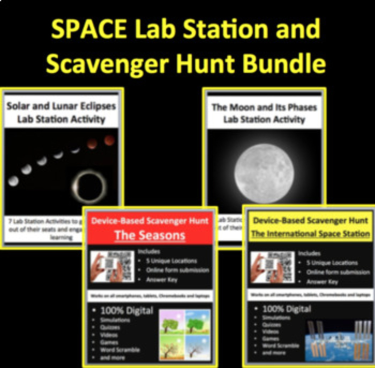 Space Activities Bundle - Lab Stations & Digital Scavenger Hunts