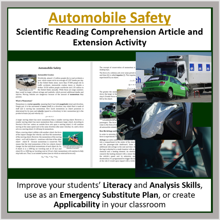 Automobile Safety Reading Comprehension Passage and Questions - Grade 8 and Up