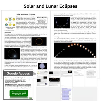 Solar and Lunar Eclipses Reading Comprehension & Questions | 6th, 7th, 8th Grade, image 2