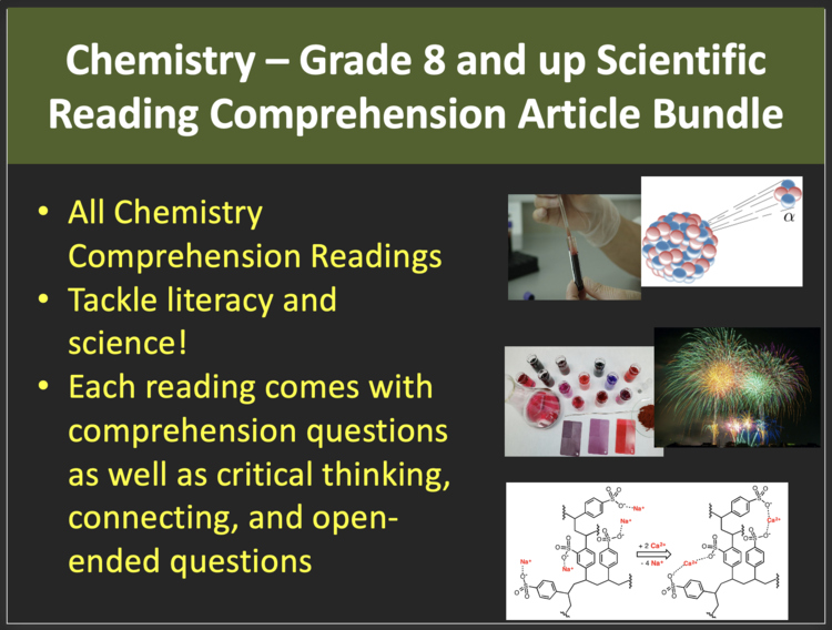 Chemistry Science Reading Article Bundle - Grade 8 and Up | The  Chemistry Of...