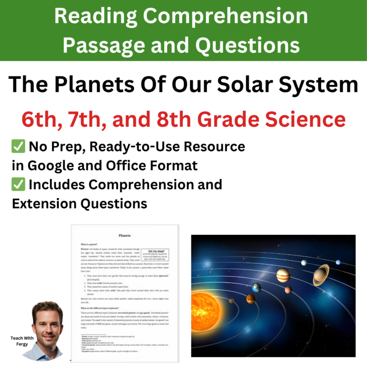 The Planets Of Our Solar System Reading Comprehension & Questions 6th, 7th, 8th