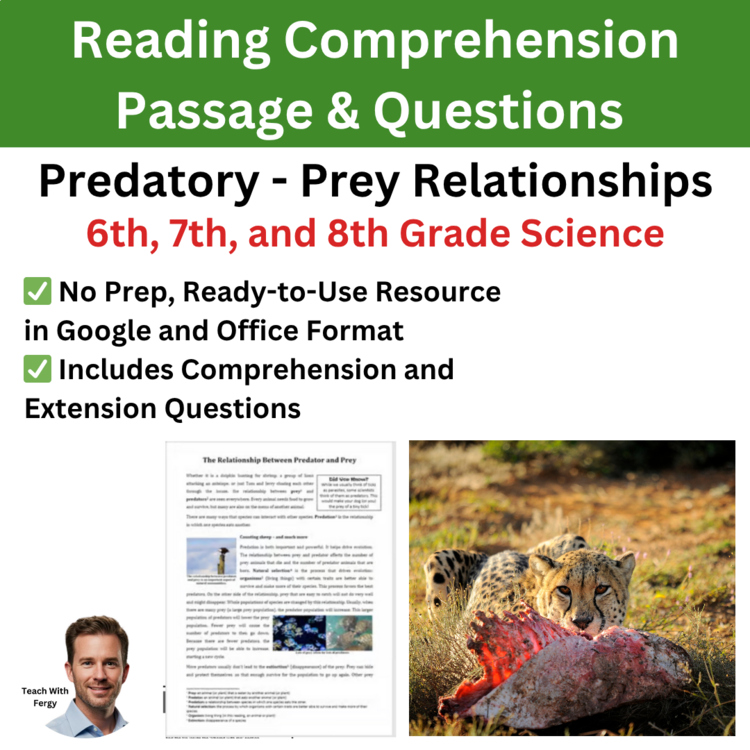Predator Prey Relationships Reading Passage & Questions | 6th, 7th, 8th Grade