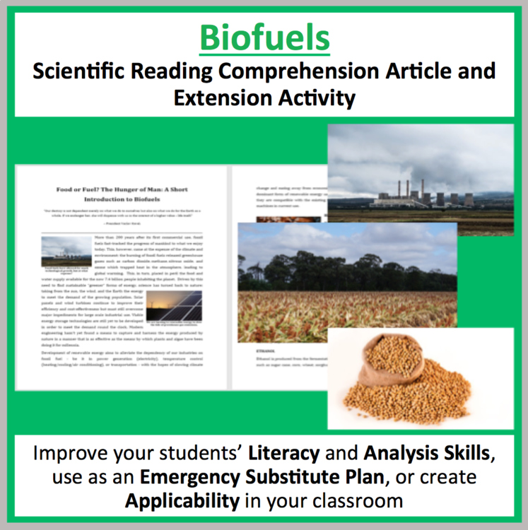 Biofuels - Food or Fuel? Reading Comprehension Passage - Grade 8 and Up