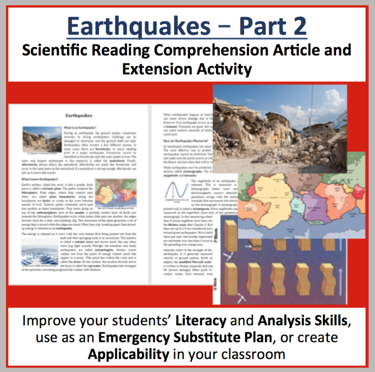 Earthquakes - Scientific Comprehension Reading Article Part 2 - Grade 8 and Up