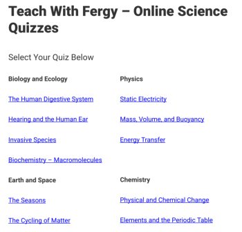 Teach With Fergy Online Science Quizzes - Four Quizzes FREE, image 2