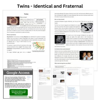 Twins - Identical and Fraternal Reading Comprehension & Questions 6th, 7th, 8th, image 2