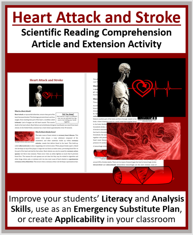 Heart Attack and Stroke Reading Comprehension Passage & Questions - Grade 8 & Up