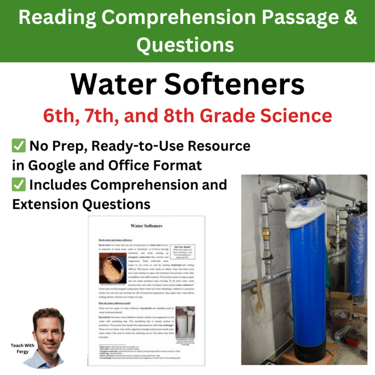 Water Softeners Reading Comprehension | What is Hard Water | 6th, 7th, 8th Grade