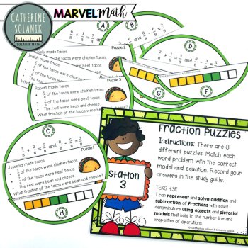 4th Grade STAAR STATION 3: FRACTIONS PUZZLES TEKS 4.3E Math Center, image 2