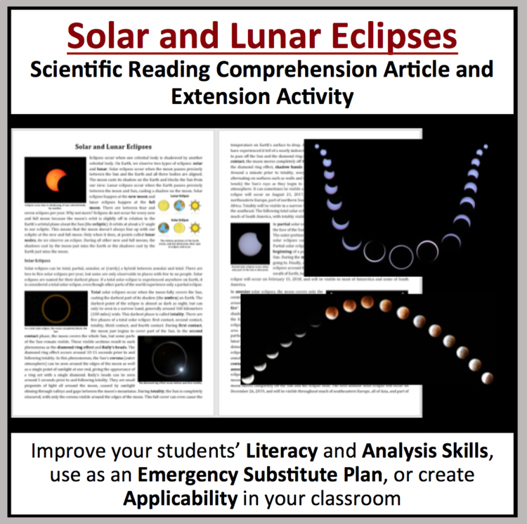 Solar and Lunar Eclipses Reading Passage & Questions | 8th, 9th, 10th Grade