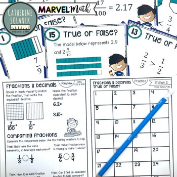 4th Grade STAAR STATION 2: FRACTIONS & DECIMALS TEKS 4.2G 4.3D Math Center, image 3
