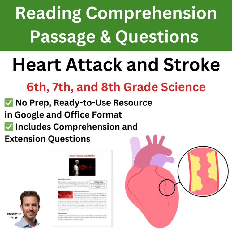 Heart Attack and Stroke Reading Comprehension Passage & Questions 6th, 7th, 8th