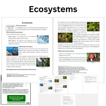 Ecosystems Reading Comprehension Passage & Questions | 6th, 7th, 8th Grade, image 2
