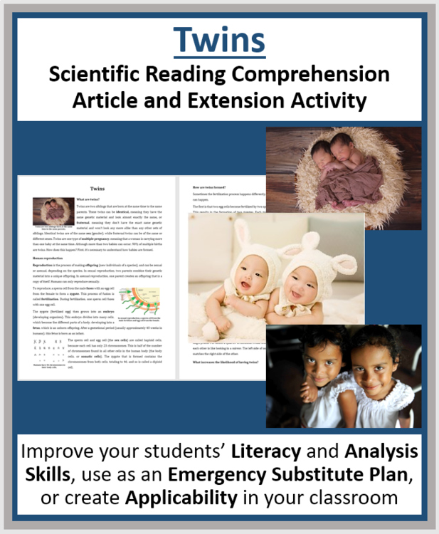 Twins - Identical and Fraternal Reading Comprehension Article - Grade 8 and Up