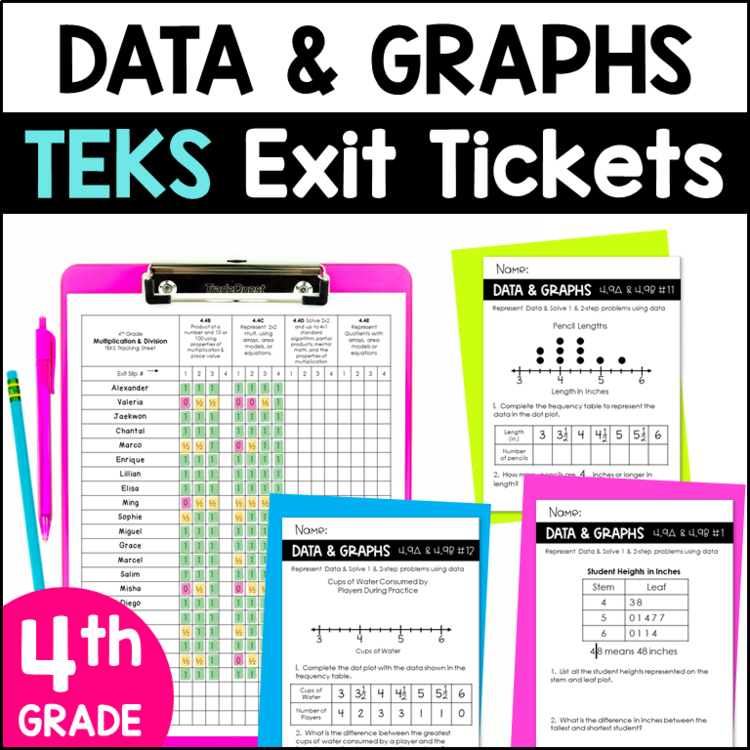 4th Grade TEKS Data & Graphs: Dot Plot & Stem-and-Leaf Plot Exit Slips