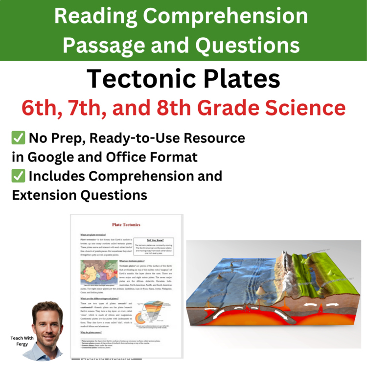 Tectonic Plates Species Reading Comprehension Passage & Questions 6th, 7th, 8th