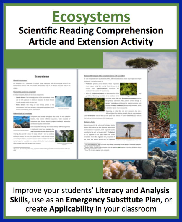 Ecosystems Reading Comprehension Passage and Questions | Grade 8 and Up