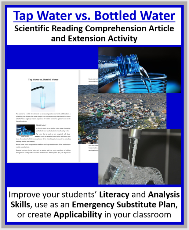 Tap vs Bottled Water - Science Reading Article - Grade 8 and Up | Worksheet