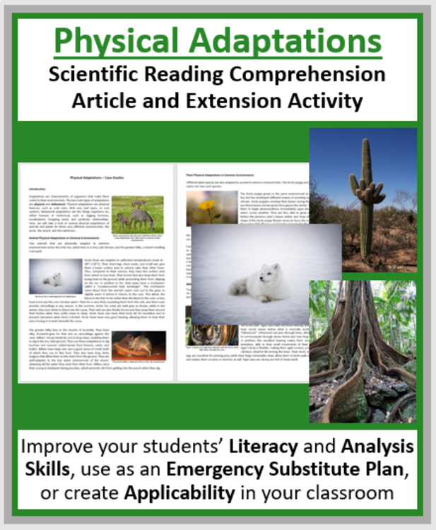 Physical Adaptations Reading Comprehension Passage & Questions | Grade 8 and Up