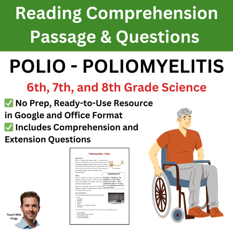 Polio - Reading Comprehension Passage & Questions | 6th, 7th, 8th | Worksheet