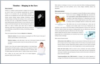 Tinnitus – Ringing in the Ears Reading Comprehension Passage and Questions, image 2