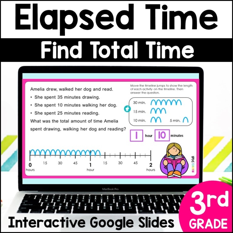 3rd Grade Elapsed Time Number Line - Find the Total Time