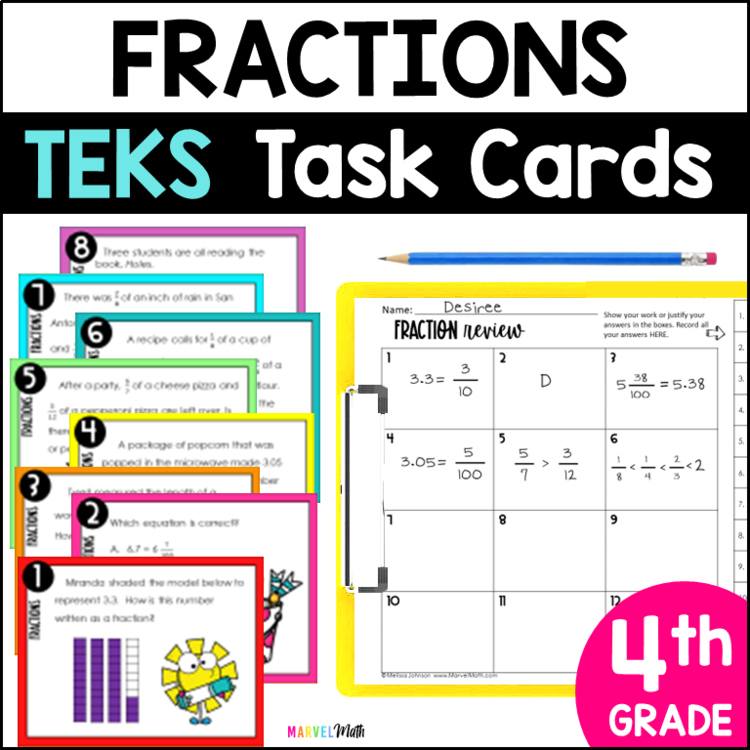 4.2G 4.3A 4.3B 4.3C 4.3D 4.3E 4.3F 4.3G    Fraction STAAR PREP Task Cards