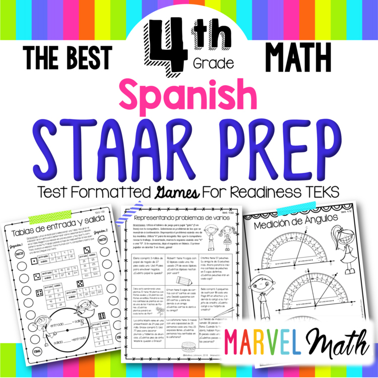 4th Grade STAAR Math Review: 14 SPANISH No Prep Games