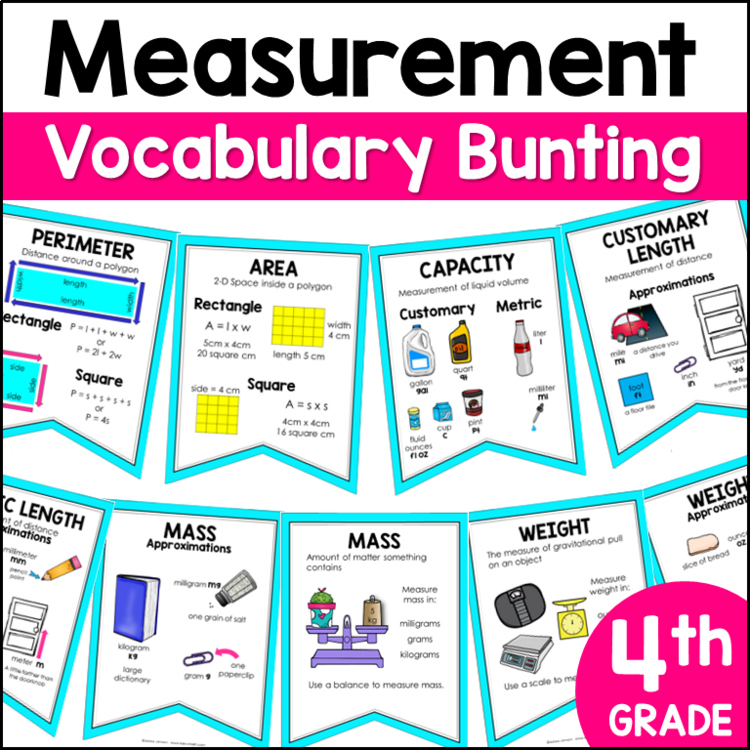 Measurement Vocabulary Bunting 4th Grade TEKS by Marvel Math