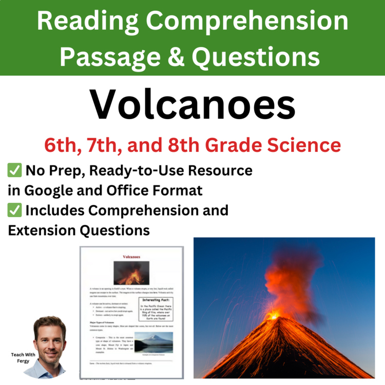 Volcanoes Reading Comprehension Passage & Questions | 6th, 7th, 8th Grade
