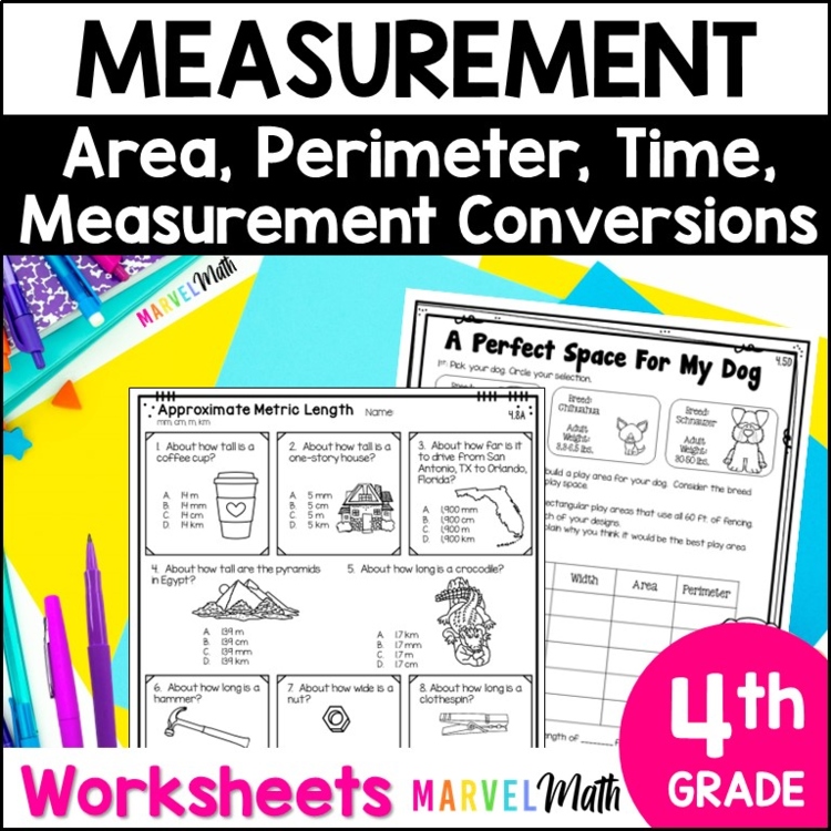4th Grade Area, Perimeter, Elapsed Time Worksheets - Measurement TEKS
