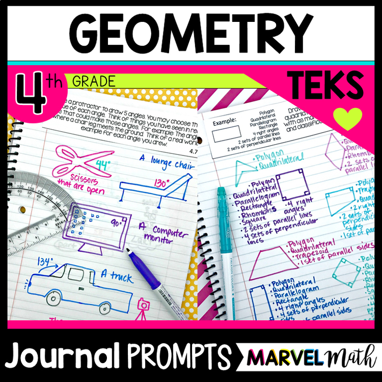 4th Grade Geometry TEKS: Quadrilaterals, Polygons, Angles Math Journal Prompts