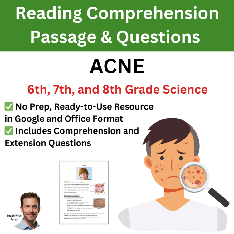 Acne Reading Comprehension Passage and Questions | 6th, 7th, 8th Grade
