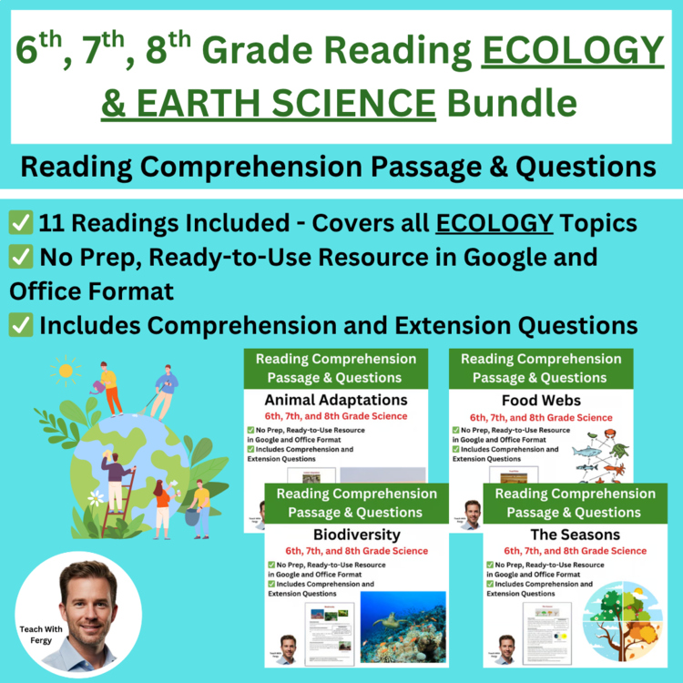 Ecology 6th, 7th, 8th Grade Reading Comprehension & Questions 11 Article Bundle