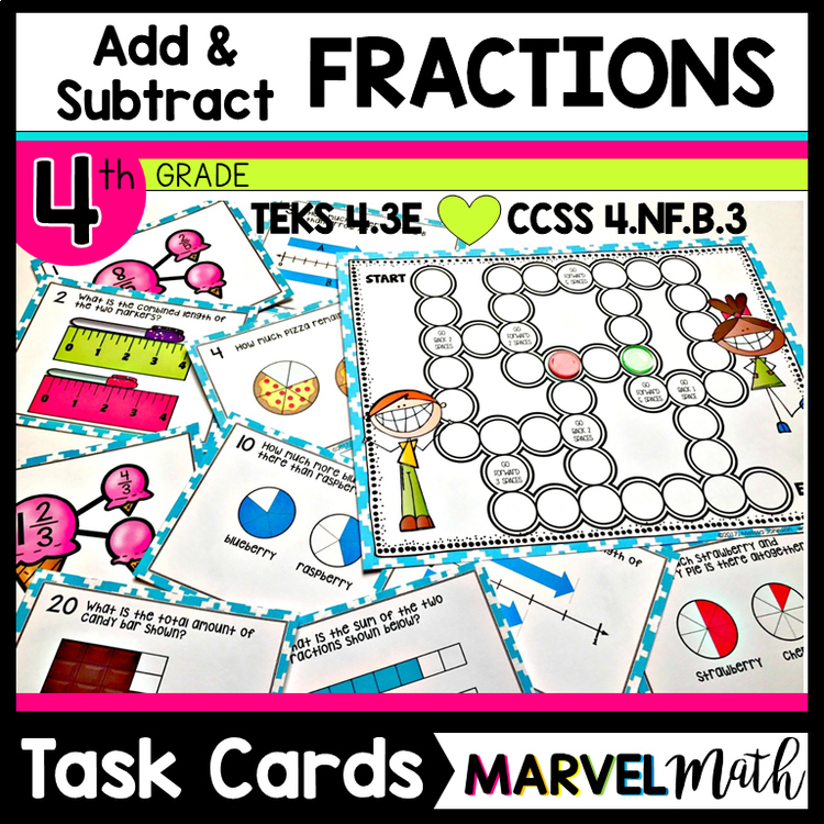 Add and Subtract Fractions 4th Grade 4.NF.B.3 * TEKS 4.3E