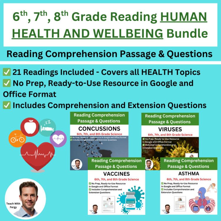 Human Body Health | 6th, 7th, 8th Grade Reading & Review Questions | 21 Articles