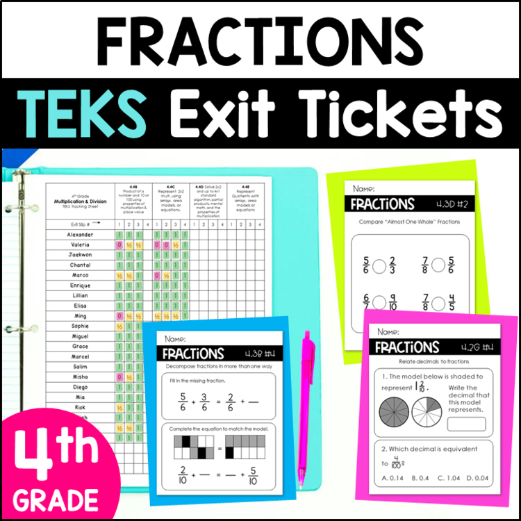 4th grade Comparing Fractions, Equivalent Fractions, Fraction TEKS Exit Tickets