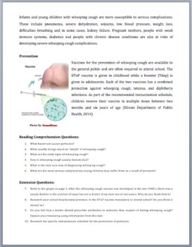 Whooping Cough - Pertussis Reading Comprehension Passage and Questions, image 3