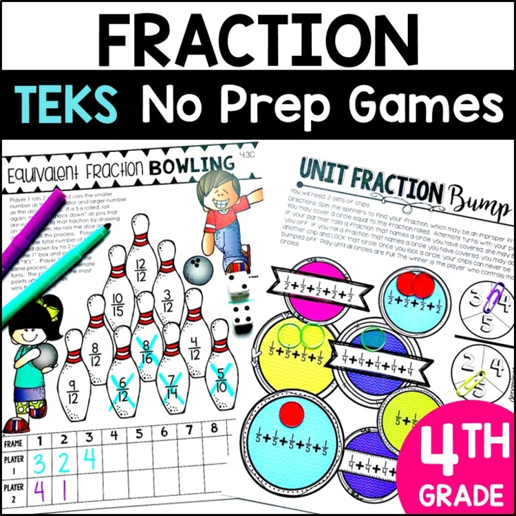 4th Grade Equivalent Fractions, Comparing Fractions, Fraction TEKS Review Games