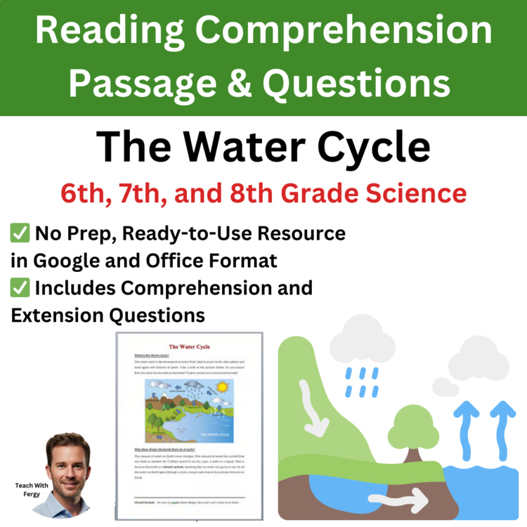 The Water Cycle Reading Comprehension Passage & Questions | 6th, 7th, 8th Grade