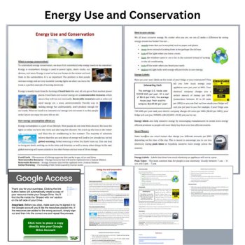 Energy Use and Conservation Reading Comprehension & Questions 6th, 7th, 8th, image 2