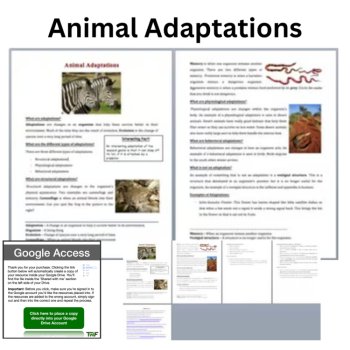 Animal Adaptations Reading Comprehension Passage & Questions | 6th, 7th, 8th Gr, image 2
