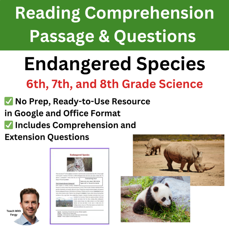 Endangered Species Reading Comprehension Passage & Questions | 6th, 7th, 8th Gr