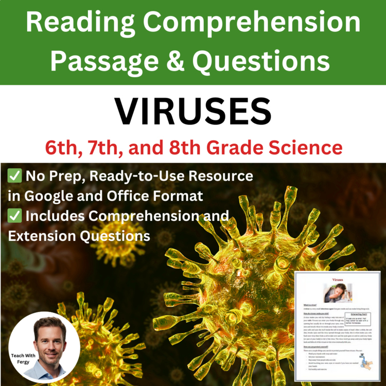 Viruses Reading Comprehension Passage and Questions | 6th, 7th, 8th Grade